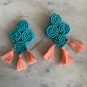 Turquoise and Coral Statement Earrings